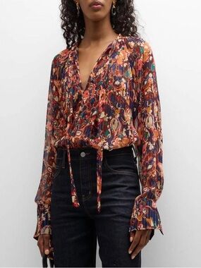 A.L.C. Silk Frida Blouse Size 6 Tie Neck Long Sleeve Top